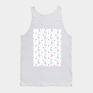 Cute Watercolor Snowmen and Cardinal Birds Pattern Tank Top